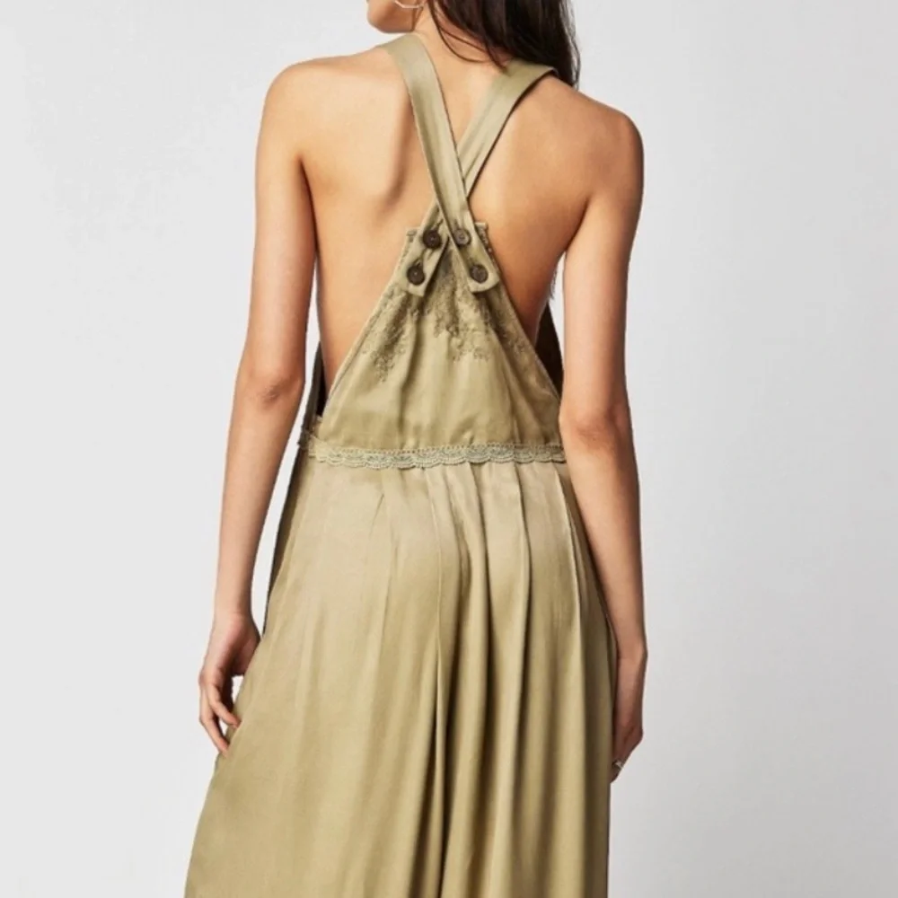 Free People x Brenda Knight Lace Pleated Decorated Wide Leg Overalls Jumpsuit M - Picture 4 of 16